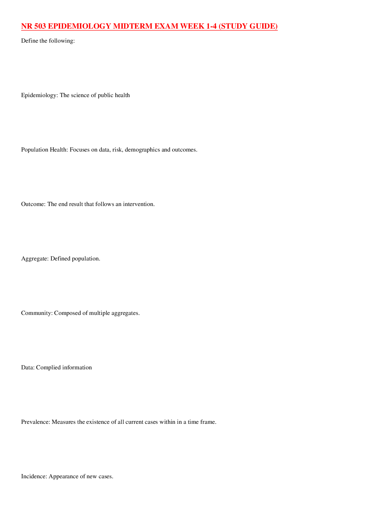 Preview image for NR 503 EPIDEMIOLOGY MIDTERM EXAM WEEK 1-4 (STUDY GUIDE)